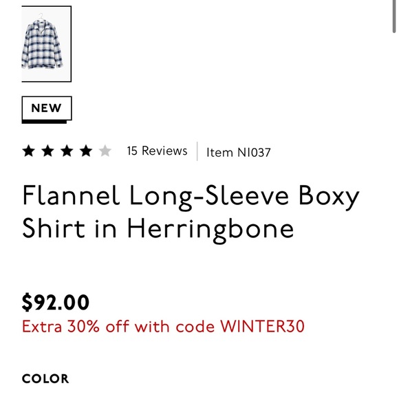 NWT Madewell Flannel Long-Sleeve Shirt in Herringbone - M (other sizes for sale) - Picture 2 of 3